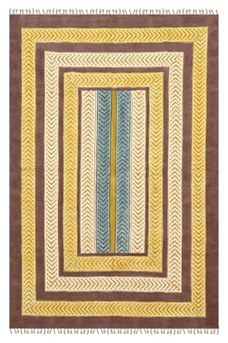 Läufer für den Innenbereich, dick, 0,5 cm, geometrisches Design, handgefertigt, Boho, Flachgewebe, handbedruckt, Baumwolle, leicht waschbar, Bodenteppich, Outdoor-Teppich, Flur, Balkon, 10 x 25 cm von CASAVANI