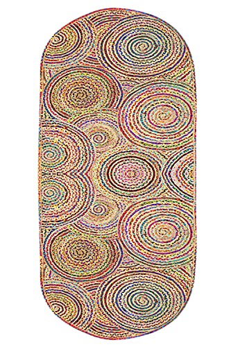 Ovaler Kelim-Juteläufer, 10,2 x 38,1 cm, ovaler Boho-Teppich, Flachgewebe, natürliche Jute, einfarbig, 0,7 cm dick, Läufer für Flur, Eingangsbereich, Treppenhaus, Flur von CASAVANI