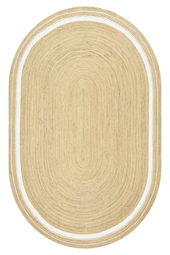 Ovaler Kelim-Teppich, handgeflochtener ovaler Jute-Teppich, handgefertigtes Boho-Design, 0,7 cm dickes Flachgewebe, massiver beige & weißer Teppich für Schlafzimmer, Wohnzimmer, Esszimmer Ovaler Kelim-Teppich, handgeflochtener ovaler Jute-Teppich, handgefertigtes Boho-Design, 0,7 cm dickes Flachgewebe, massiver beige & weißer Teppich für Schlafzimmer, Wohnzimmer, Esszimmer von CASAVANI