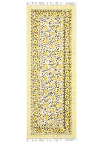 Waschbarer Läufer aus Baumwolle, Kelim-Teppich, Bodenkeppich, handgefertigt, Boho-Flachgewebe, dick, 0,5 cm, Blumenmuster, Outdoor-Läufer, handbedruckt, für den Innenbereich, Flur, Korridor, 5 x 30 cm von CASAVANI