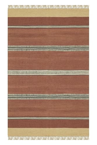 Wendbarer Läufer, Kelim, Wolle, Jute, gestreiftes Design, kastanienbraun, beige, handgewebt, dick, 0,5 cm, Flachgewebe, Teppich, für Innen- und Außenbereich, für Satricases, Flur, Eingangsbereich Wendbarer Läufer, Kelim, Wolle, Jute, gestreiftes Design, kastanienbraun, beige, handgewebt, dick, 0,5 cm, Flachgewebe, Teppich, für Innen- und Außenbereich, für Satricases, Flur, Eingangsbereich von CASAVANI