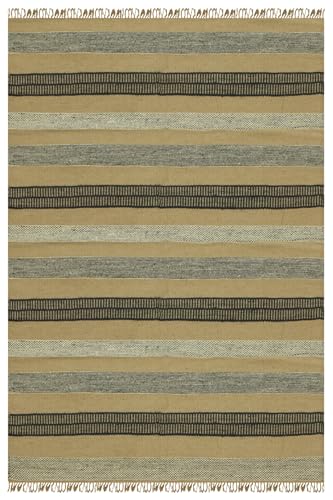Woll-Jute-Läufer, 7,6 x 50,8 cm, Kelim, wendbar, südwestliches Streifendesign, Beige / Schwarz, handgewebt, dick, 0,5 cm, Flachgewebe-Teppich, für Innen- und Außenbereich, Teppiche für Treppen, Flur von CASAVANI
