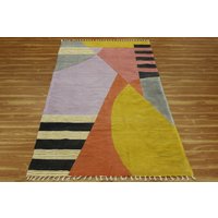 3x4 Fuß Teppich in Sondergröße Handgefertigter Baumwollteppich Gelber Mehrfarbiger Handblockbedruckter Terrassenteppich 3x4 Fuß Teppich in Sondergröße Handgefertigter Baumwollteppich Gelber Mehrfarbiger Handblockbedruckter Terrassenteppich von CASAVANIHOMES