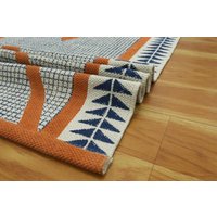 Gebrannter Orangefarbener Schlafzimmer-Quadrat-Baumwoll-Bodenteppich, Baumwoll-Kelim-Teppich, Wohnzimmer-Teppich, Boho-Deko-Teppich, Yoga Gebrannter Orangefarbener Schlafzimmer-Quadrat-Baumwoll-Bodenteppich, Baumwoll-Kelim-Teppich, Wohnzimmer-Teppich, Boho-Deko-Teppich, Yoga von CASAVANIHOMES