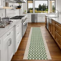 Großer Grün-Beiger Läufer Aus Baumwolle, Waschbar, Handbedruckt, Treppenläufer, Teppich Für Den 2 X 40, 4 35 Und 3 50 Fuß Großer Grün-Beiger Läufer Aus Baumwolle, Waschbar, Handbedruckt, Treppenläufer, Teppich Für Den 2 X 40, 4 35 Und 3 50 Fuß von CASAVANIHOMES