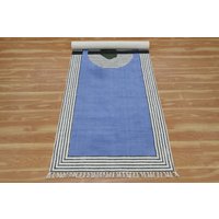 Handgeknüpfter Teppich Handgemusterter Kelimteppich, Indisch, Boho Teppich, Blau Schwarzer Kelimteppich 200x200 3x20 von CASAVANIHOMES