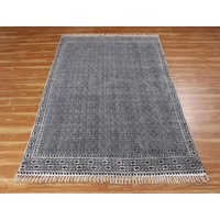 Handgemaakt Grijs Kilim-Kleed Groen Katoenen Kleed Handbedrukt Woonkamerkleed Slaapkamerkleed Bloemendecoratiekleed 4x6 Voet von CASAVANIHOMES