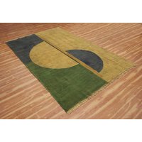 Handgemaakt Grijs Kilim-Kleed Groen Katoenen Kleed Handbedrukt Woonkamerkleed Slaapkamerkleed Bloemendecoratiekleed 4x6 Voet von CASAVANIHOMES