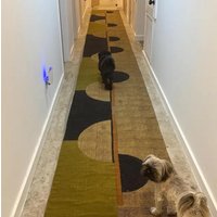 Olivgrüner/Schwarzer Läuferteppich, Kelim-Baumwollteppich, Esszimmerteppich, Handblockdruck-Bereichsteppich, 3 X 10, 5 4 15 Fuß Olivgrüner/Schwarzer Läuferteppich, Kelim-Baumwollteppich, Esszimmerteppich, Handblockdruck-Bereichsteppich, 3 X 10, 5 4 15 Fuß von CASAVANIHOMES