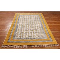 Teppich Mit Handblockdruck | Handgemachter Gelber Outdoor-Gartenkelim-Teppich Küchenteppich Für 4x6, 5x8, 8x10, 10x14 Ft Teppich Mit Handblockdruck | Handgemachter Gelber Outdoor-Gartenkelim-Teppich Küchenteppich Für 4x6, 5x8, 8x10, 10x14 Ft von CASAVANIHOMES