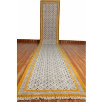 Treppenläufer-Teppich Handbedruckter Teppich Gelber Senf-Kelim 3 X 17 Fuß Treppenläufer-Teppich Handbedruckter Teppich Gelber Senf-Kelim 3 X 17 Fuß von CASAVANIHOMES