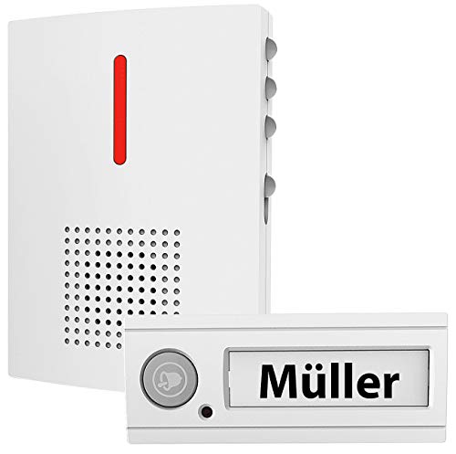 CASAcontrol Funkglocke: Funk-Türklingel mit Licht- & Ton-Signal, 100 m Reichweite, IPX4, weiß (Funkglocke für Aussenbereich, drahtlose Türklingel, Klingelverstärker) von CASAcontrol