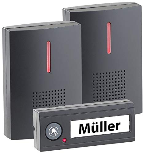 CASAcontrol Funkklingeln: Kabellose Funk-Türklingel mit 2 Empfängern (Licht & Ton), 100 m, IPX4 (Funkklingel mit 2 Empfängern, Funkklingel 2 Sender 2 Empfänger, Klingelverstärker) von CASAcontrol