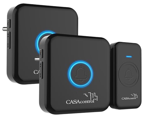 CASAcontrol Funkgong: Funk-Klingel-Taster & 2Steckdosen-Empfänger, 64Melodien, IP56, schwarz (Funkklingel für Gehörlose, Funkklingel mit Licht, Türklingelverstärker) von CASAcontrol