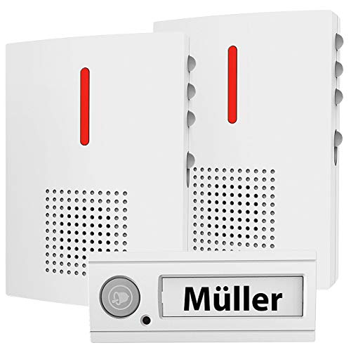 CASAcontrol Haustürklingel Ton: Funk-Türklingel + 2 Empfänger, Licht & Ton Signal, IPX4, weiß (Hausklingel, Klingel drahtlos, Türklingelverstärker) von CASAcontrol