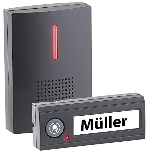 CASAcontrol Funkklingel: Funk-Türklingel, Licht- & Ton-Signal, 100 m Reichweite, WASSERGESCHÜTZT MIT IPX4, schwarz (Funkklingel Batterie, Kabellose Türklingel, Türklingelverstärker) von CASAcontrol