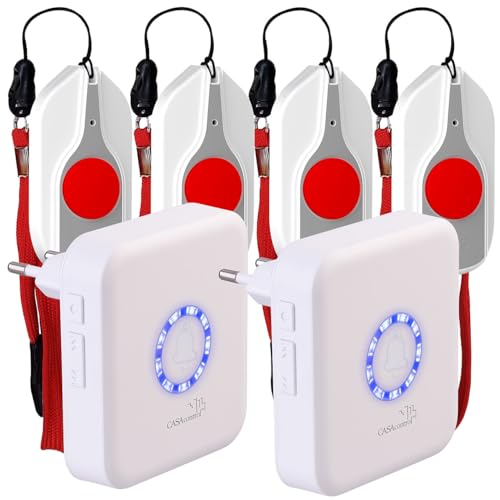 CASAcontrol Notruftaste: SOS-Notrufknopf-Set für Senioren, 4X Sender, 2X Empfänger, 110dB, IP44 (Hausnotruf Senioren, Notrufklingeln, Notruf) von CASAcontrol