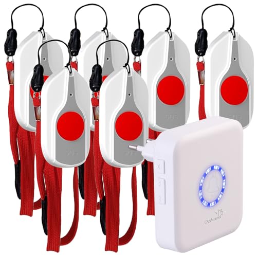 CASAcontrol SOS-Notrufknöpfe-Alarm: SOS-Notrufknopf-Set für Senioren, 6X Sender, 1x Empfänger, 110dB, IP44 (Hausnotrufanlage, Notrufsystem) von CASAcontrol