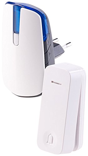 CASAcontrol Batterielose Funkklingel: Steckdosen-Funkklingel mit kinetischem Funk-Taster, Licht & Ton (Steckdosenklingel, Klingeltaster, Funkschalter) von CASAcontrol