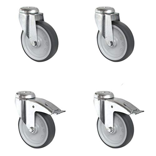 CASCOO SETHABA125P2T2P0N Rollensatz 2 Rückenlochlenkrollen-, 2 mit Feststeller, Polypropylen, Durchmesser 125 mm, Apparaterollen, Gleitlager, spurlos, Traglast 300 kg (4-er Pack) von CASCOO