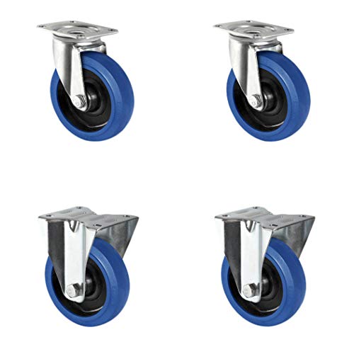 CASCOO SETSBFB100R4F1R0N Rollensatz 2 Lenkrollen, 2 Bockrollen, Polyamid, Elastik blau, Gummi, Durchmesser 100 mm, Rollenlager, Transportrollen, Traglast 480 kg (4-er Pack) von CASCOO