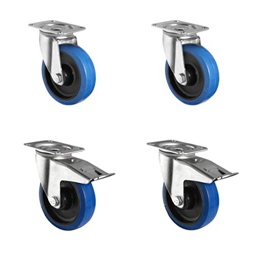 CASCOO SETSBTB080R4F1R0N Rollensatz 2 Lenkrollen-, 2 mit Feststeller, Polyamid, Elastik blau, Gummi, Durchmesser 80 mm, Rollenlager, Transportrollen, Traglast 390 kg (4-er Pack) von CASCOO