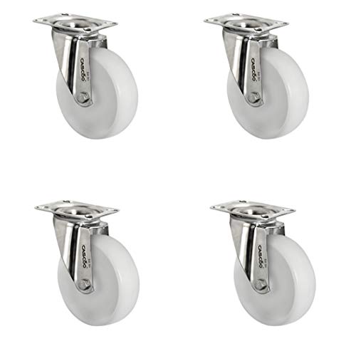 CASCOO SETSISI080N0N0L0N Rollensatz 4 Lenkrollen, Polyamid, Edelstahl, Durchmesser 80 mm, Transportrollen, Gleitlager, INOX, Traglast 390 kg (4-er Pack) von CASCOO