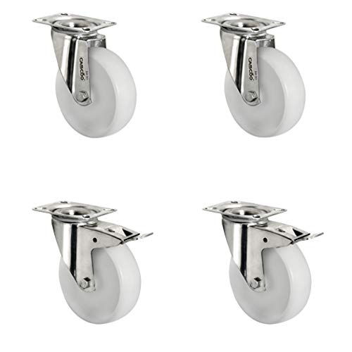 CASCOO SETSITI100N0N0L0N Rollensatz 2 Lenkrollen-, 2 mit Feststeller, Polyamid, Edelstahl, Durchmesser 100 mm, Transportrollen, Gleitlager, INOX, Traglast 450 kg (4-er Pack) von CASCOO