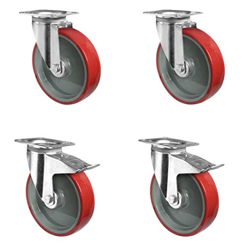 CASCOO SETSPTP160N2U6R1W Rollensatz 2 Lenkrollen-, 2 mit Feststeller, Polyamid, Polyurethan, Durchmesser 160 mm, Rollenlager,Transportrollen, Traglast 900 kg (4-er Pack) von CASCOO