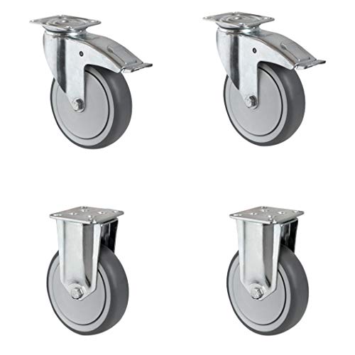 CASCOO SETTAFA150P2T2B42 Rollensatz 2 Lenkrollen mit Feststeller, 2 Bockrollen, Polypropylen, Durchmesser 150 mm, Apparaterollen, Kugellager, spurlos, Traglast 300 kg (4-er Pack) von CASCOO
