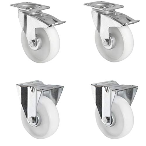 CASCOO SETTPFP200N0N0R1W Rollensatz 2 Lenkrollen mit Feststeller, 2 Bockrollen, Polyamid, Durchmesser 200 mm, Transportrollen, Kunststoff, Rollenlager, Traglast 900 kg (4-er Pack) von CASCOO