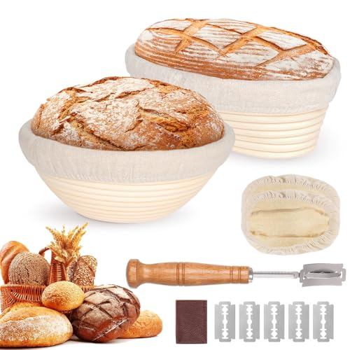 2er-Set Gärkorb zum Brotbacken, Gärkorb Brot, Gärkörbchen Runde und Ovale, inklusive Brotmesser mit fünf Klingen, geeignet zum Brotbacken 2er-Set Gärkorb zum Brotbacken, Gärkorb Brot, Gärkörbchen Runde und Ovale, inklusive Brotmesser mit fünf Klingen, geeignet zum Brotbacken von CASDUCT