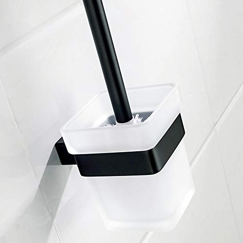 CASEWIND Toilettenbürstenhalter Schwarz, WC Bürste Set Matt Edelstahl, Wandmontage Klobürstehalter mit Bohren Glas Ersazt Hängend von CASEWIND