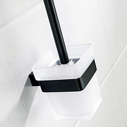 CASEWIND Toilettenbürstenhalter Schwarz, WC Bürste Set Matt Edelstahl, Wandmontage Klobürstehalter mit Bohren Glas Ersazt Hängend, die gebohrt Werden müssen von CASEWIND