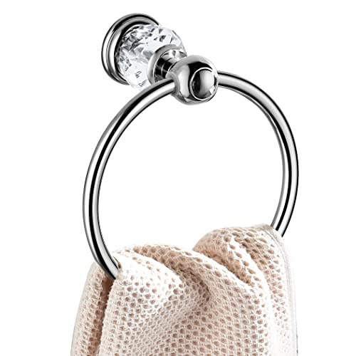 CASEWIND Handtuchhalter Silbern, Handtuchring Chrom Kristal, Runder Form Wandmontage mit Bohren für Dusche Badzubehör von CASEWIND