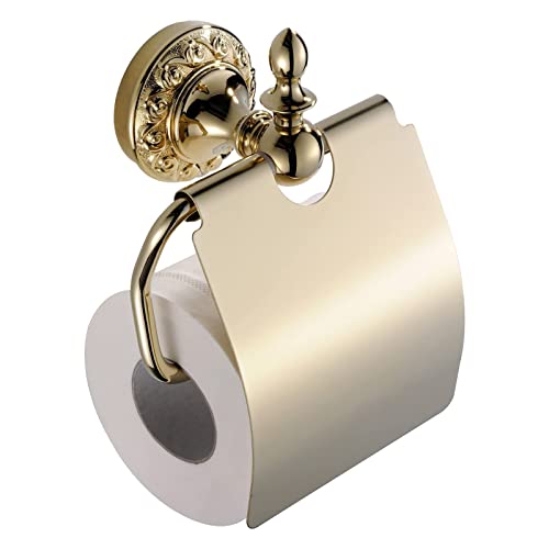 CASEWIND Klorollenhalter Gold, Toilettenpapierhalter Wandmontage, Wand WC Papierhalterung mit Deckel Messing zum Bohren von CASEWIND