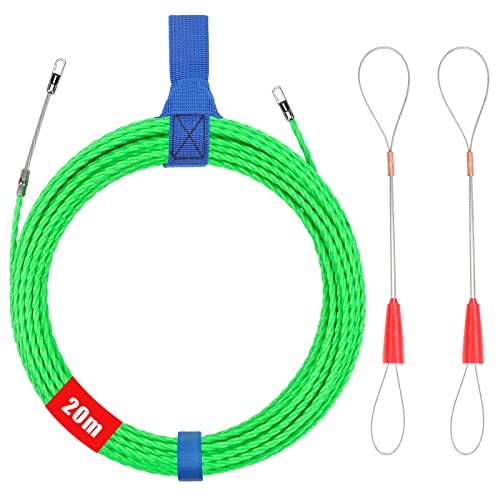 CASMIGC Kabeleinziehhilfe 20m, Einziehspirale Zugdraht mit 2 Führungsfeder, Einziehband φ4mm, Kabeleinzug Einziehhilfen in Ideales Einzugsband zur Kabelverlegung Leerrohre, Grün von CASMIGC
