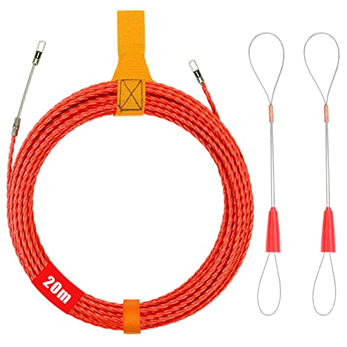 CASMIGC Kabeleinziehhilfe 20m, Einziehspirale Zugdraht mit 2 Führungsfeder, Einziehband φ4mm, Kabeleinzug Einziehhilfen in Ideales Einzugsband zur Kabelverlegung Leerrohre, Rot von CASMIGC