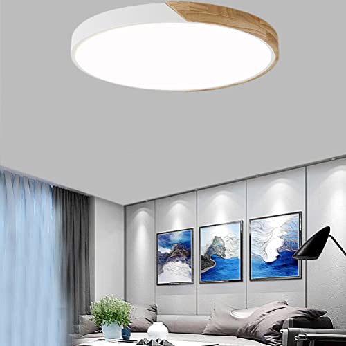 CASNIK 48W LED Deckenleuchte Rund Holz Lampe Deckenlampe für Wohnzimmer,Energie Sparen Licht, KaltWeiß 6000-6500K Leuchte (KaltWeiß) von CASNIK
