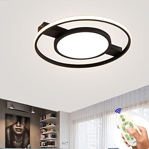 CASNIK 54W LED Deckenleuchte Modern Dimmbar Deckenlampe Ultraslim Schlafzimmer Küche Flur Wohnzimmer Lampe Energie Sparen Licht (C:Schwarz-54W Ø40cm) von CASNIK