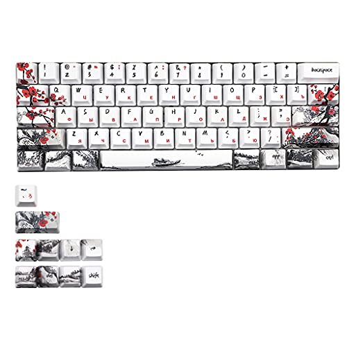 CASNO Dye Subbed Keycaps 71 Tasten 6.25u Leertaste PBT benutzerdefinierte mechanische Tastatur DIY Chinesische Pflaumenblüte Thema 3 Sprachen von CASNO