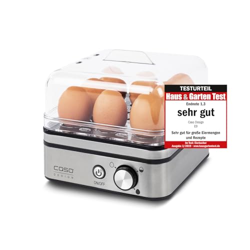 CASO E 9 - Design Eierkocher, Testurteil: Sehr Gut, elektronischer Eierkocher für bis zu 8 Eier, akustisches Signal, inkl. Messbecher und Eipicker und zwei Pochierschalen, Silber von Caso