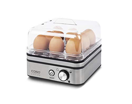 CASO E 9 - Design Eierkocher, elektronischer Eierkocher für bis zu 8 Eier, herausnehmbarer Eiträger, akustisches Signal, BPA-Frei, inkl. Messbecher und Eipicker und zwei Pochierschalen von Caso