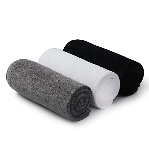 CASOFU Mikrofaser Handtuch Fitness Handtuch Set Gym Handtücher Fitnessstudio Sport Handtuch Gym 35 x 73 cm 3er Set Schwarz+Grau+Weiß von CASOFU