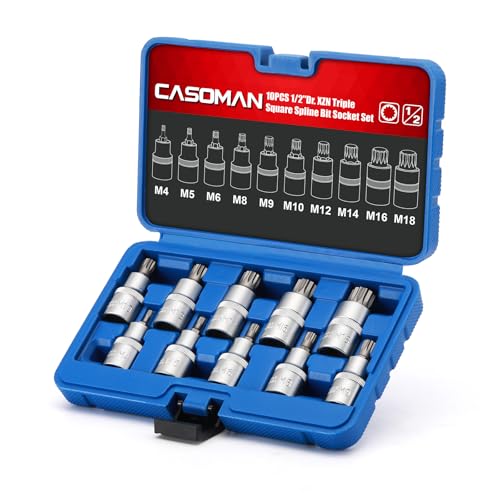 CASOMAN 10 PCS 1/2"Drive XZN Triple Square Bit Socket Set, M4-M18, Allen Key Socket Multiple Teeth, CR-V & S2 von CASOMAN