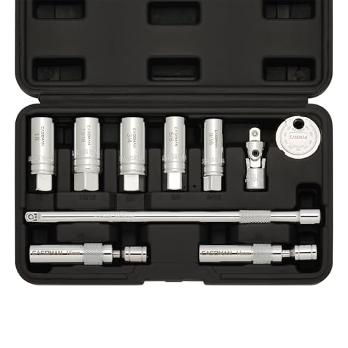 CASOMAN 10PCS 3/8"Drive Magnetic Spark Plug Socket Set, 6PT&12PT, Include Extension Bar, Unviersal Joint & Spark Plug Gapper, CR-V Steel CASOMAN 10PCS 3/8"Drive Magnetic Spark Plug Socket Set, 6PT&12PT, Include Extension Bar, Unviersal Joint & Spark Plug Gapper, CR-V Steel von CASOMAN
