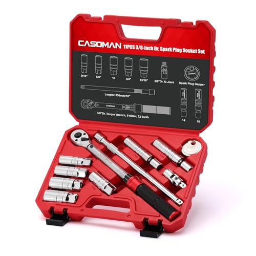CASOMAN 11PCS 3/8-Inch Drive Spark Plug Socket Set, 6&12-Point, Include 5-60Nm Click Torque Wrench, Spark Plug Gapper, U-Joint & Ext Bar, CR-V CASOMAN 11PCS 3/8-Inch Drive Spark Plug Socket Set, 6&12-Point, Include 5-60Nm Click Torque Wrench, Spark Plug Gapper, U-Joint & Ext Bar, CR-V von CASOMAN
