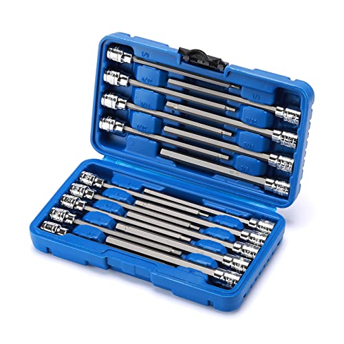 CASOMAN 18 Pieces 3/8 Inch Drive Long Hex Bit Socket Set,1/8 Inch to 3/8 Inch, 3mm to 10mm, SAE&Metric, Extra Long Allen Hex Bit Socket Set, CR-V and S2 Steel von CASOMAN