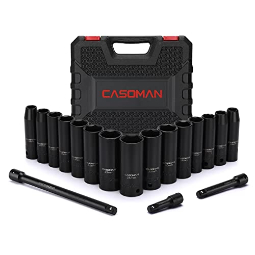 CASOMAN 18PCS 1/2" Drive Impact Socket Set, Deep, Cr-V Steel, Metric, 10mm-24mm, Includes Extension Bars:3-inch, 5-inch, 10-inch von CASOMAN