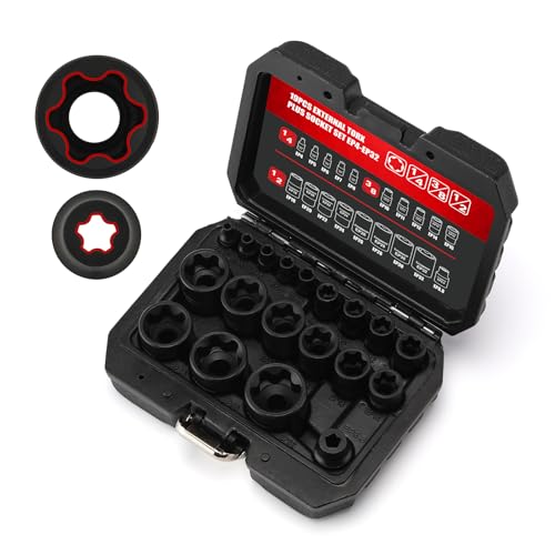 CASOMAN 19PCS External Torx Plus Socket Set, 6 Point EP4-EP32 with 1/2'', 3/8'' & 1/4'' Dr, 5 Point 1/2'' Dr. EP8.8 Compatible with Tesla, Cr-V Steel von CASOMAN